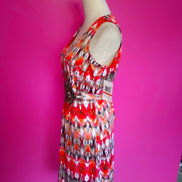 Nina Leonard Orange Multicolor Beaded Summer Dress (Size Small) (NWT!) - Picture 6 of 9